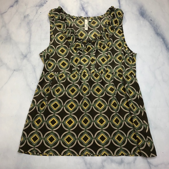 Fossil Olive Green Yellow Medallion Silk Tank Top - Picture 3 of 8